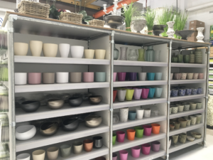 Range of ceramic pots, terracotta pots, baskets and containers at Flourish Trading
