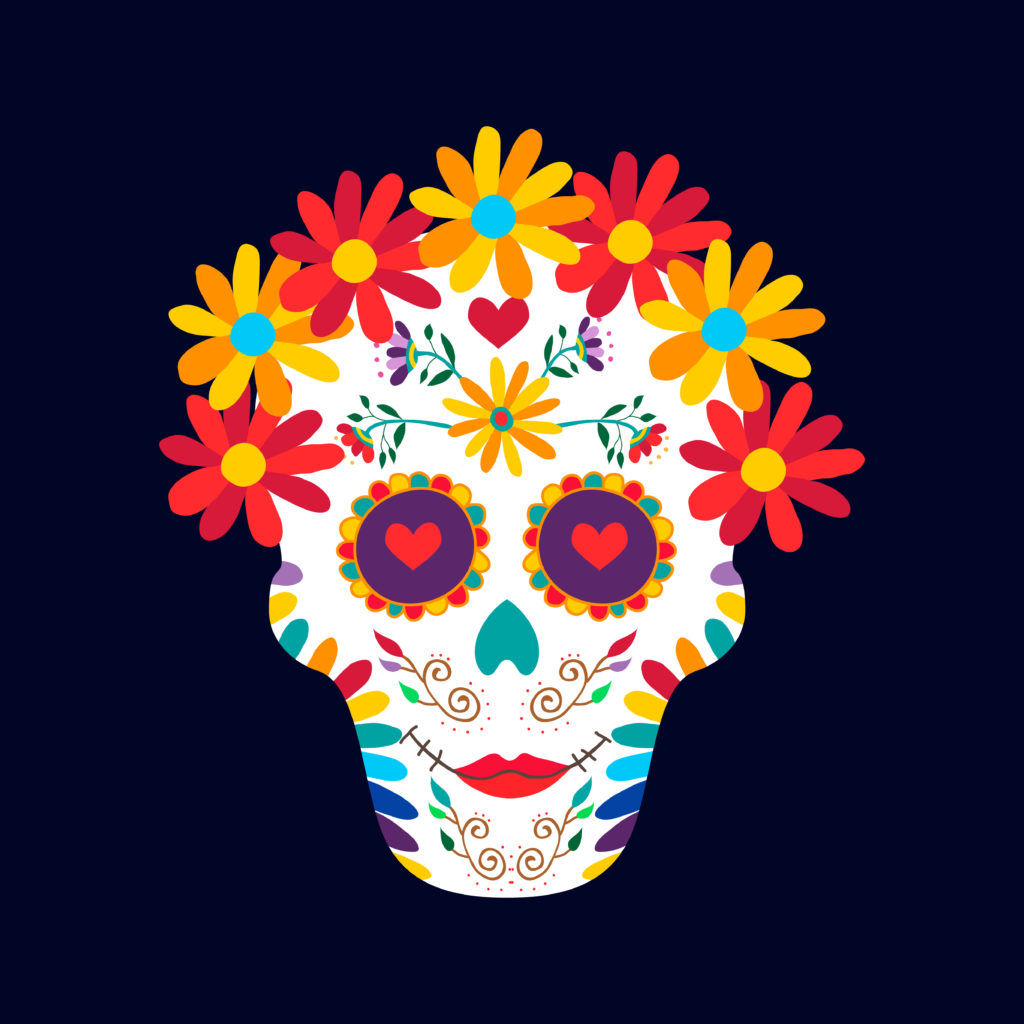 Mexican Day of the Dead skull & flowers