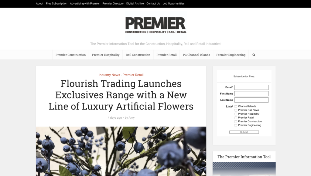 Premier Construction News website - Flourish Trading News