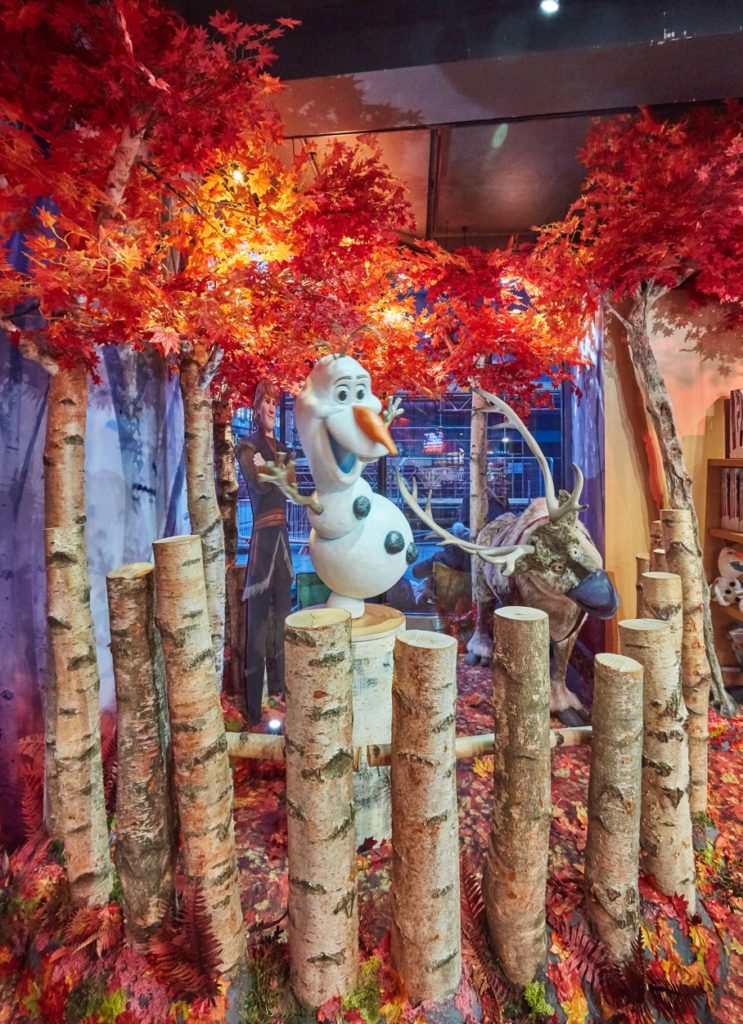 Silvery birch trees - Propability and Flourish Trading Frozen II decorations at London flagship Disney store